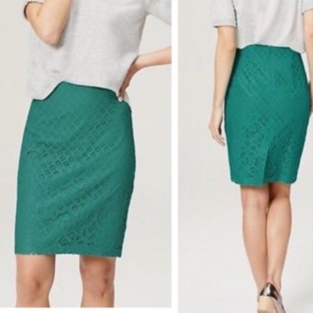 ANN TAYLOR LOFT Lace Teal Pencil Skirt